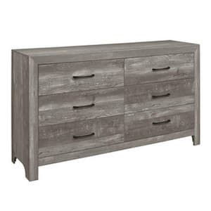 16 in. Gray and Black 6-Drawer Wooden Dresser Without Mirror