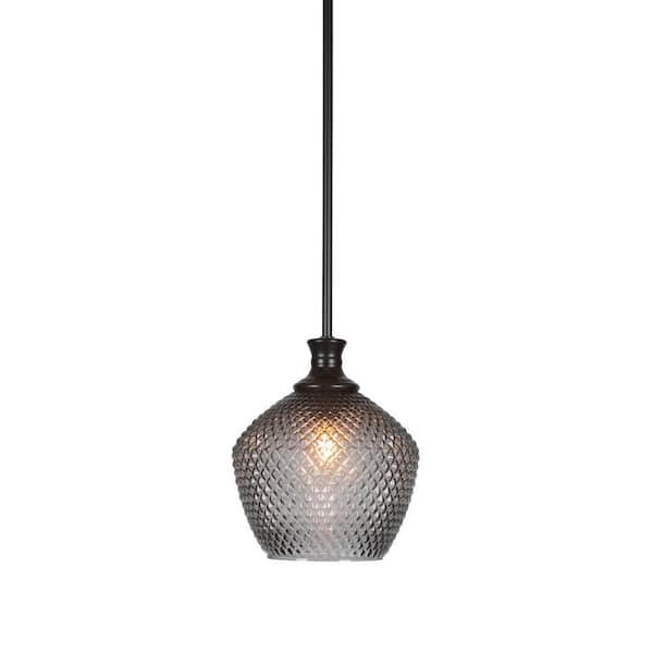 Unbranded Peabody 60-Watt 1-Light Matte Black Pendant Light with 9 in. Smoke Textured Glass Shade and No Bulb Included