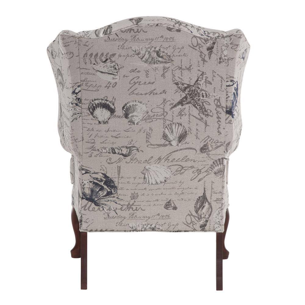 Oceanside Gray Coastal Patterned Wing Back Accent Chair