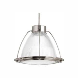 1-Light Brushed Nickel LED Pendant with Clear Prismatic Glass Shade