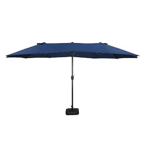 15 ft. x 9 ft. Steel Market Double-sided Patio Umbrella in Blue