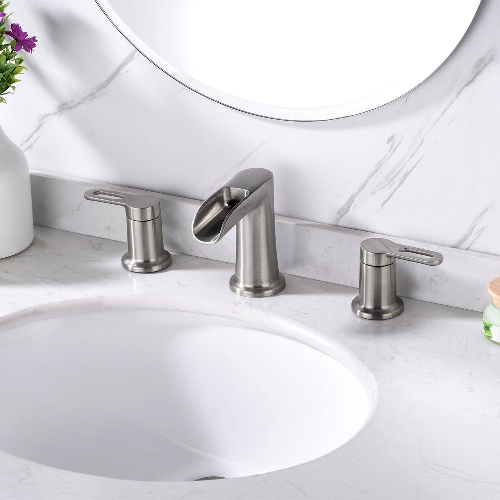 Brushed Nickel Modern Waterfall Widespread Bathroom Faucet