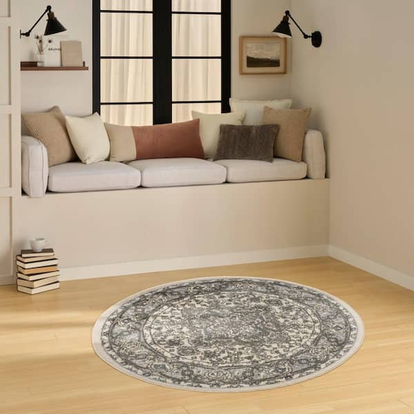 Concerto Ivory Blue 4 ft. x 4 ft. Center medallion Transitional Round Area Rug