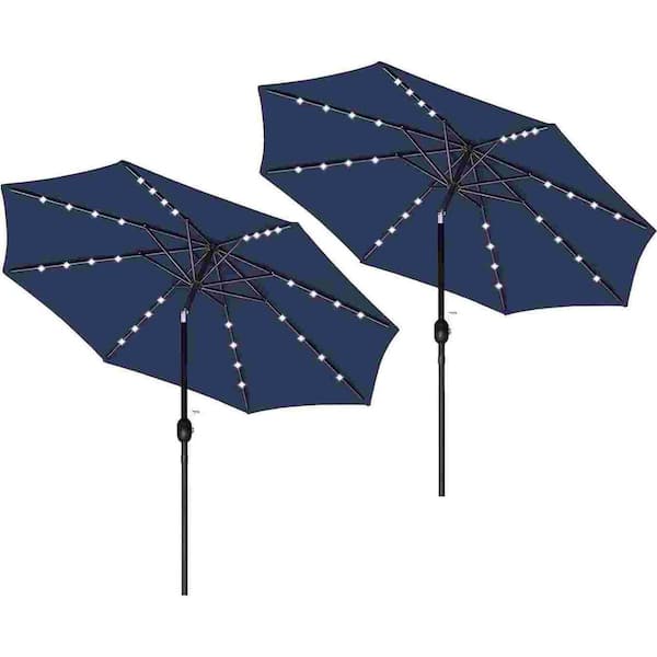 Tidoin 2-Piece 9 ft. Steel Market Solar Tilt Patio Umbrella in Navy Blue with LED Lights
