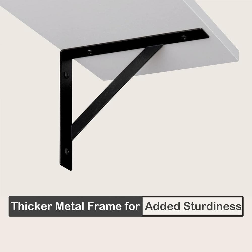 White Wood Floating Wall Shelves with Black Brackets, Set of 2