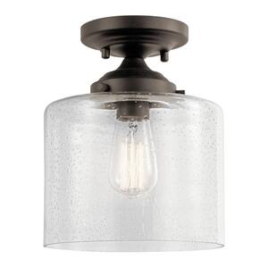 Winslow 1-Light Olde Bronze Hallway Semi-Flush Mount Ceiling Light with Clear Seeded Glass