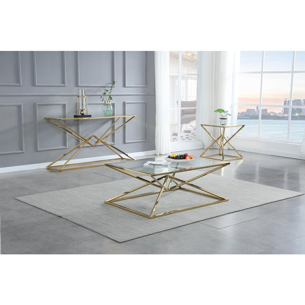 Regal Gold Stainless Steel and Tempered Glass Console Table