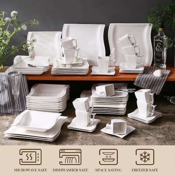 MALACASA Flora 60-Piece White Porcelain Dinnerware Set Plates Cups and  Saucer (Set Service for 12) FLORA-30*2 - The Home Depot