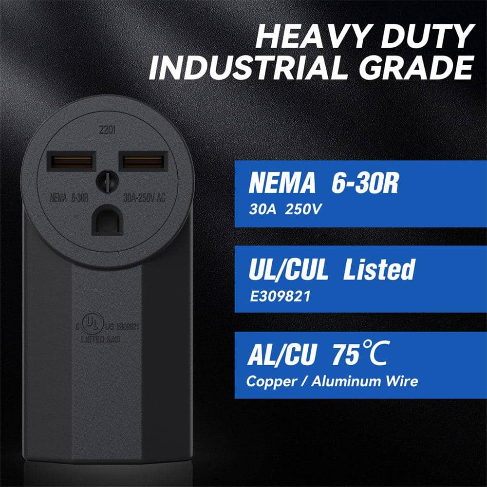 30 Amp Black Thermoplastic Tamper Resistant Single Outlet