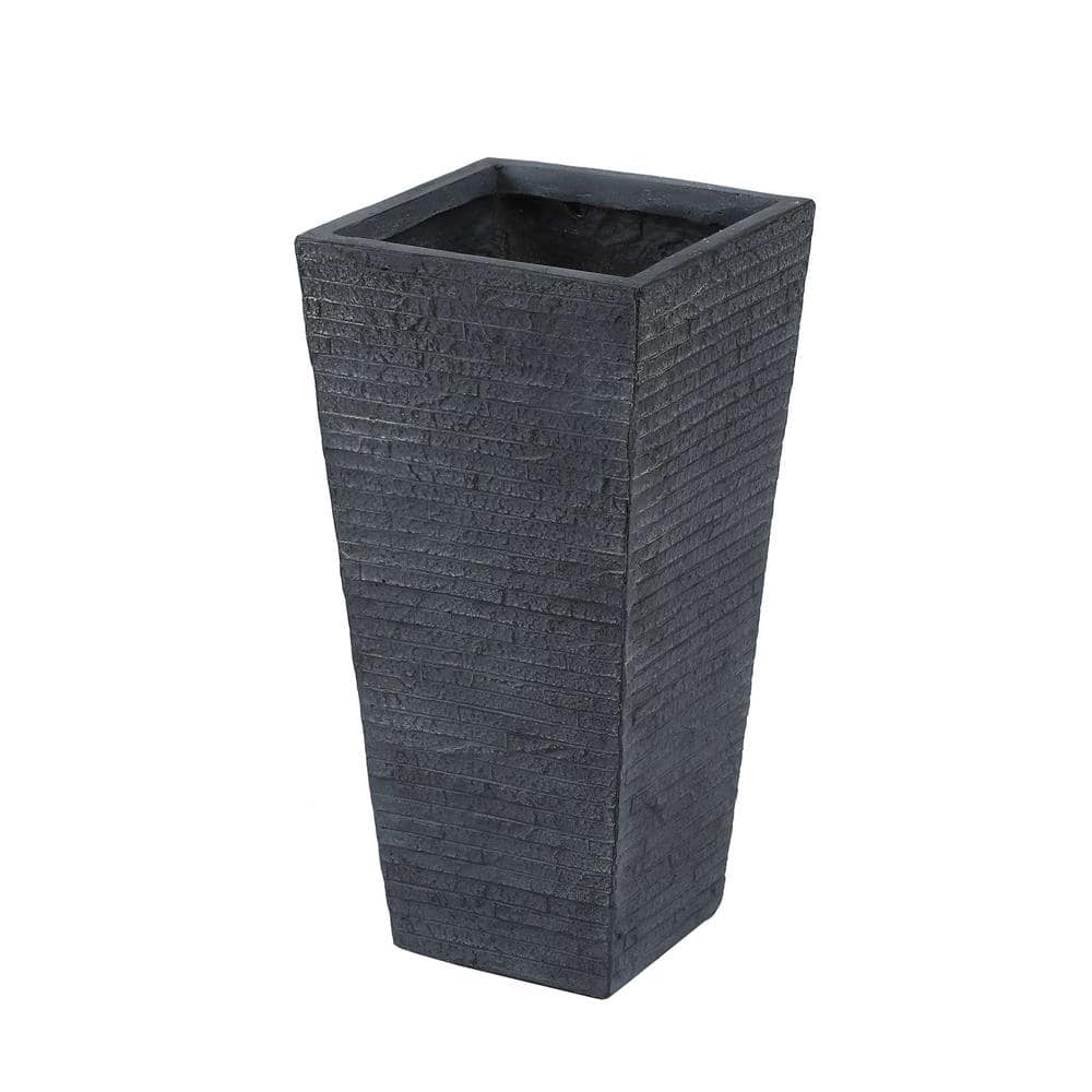 Modern Textured Gray Square Tapered MgO Planter Set, Indoor/Outdoor