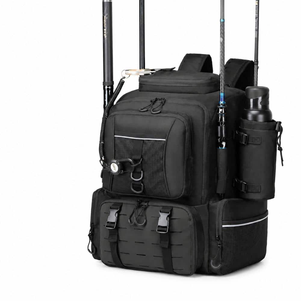 45L Insulated Waterproof Fishing Tackle Waistpack with 4 Rod Holders and Compartments for 3000 or 3600 Boxes