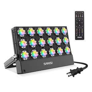 100-Watt Black RGB Color Changing Outdoor Integrated LED IP66 Waterproof Panel Flood Light with Remote Control
