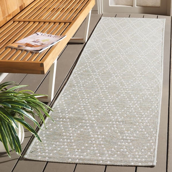 Sunset Light Green/Yellow 2 ft. x 8 ft. Geometric Diamond Indoor/Outdoor Runner Rug