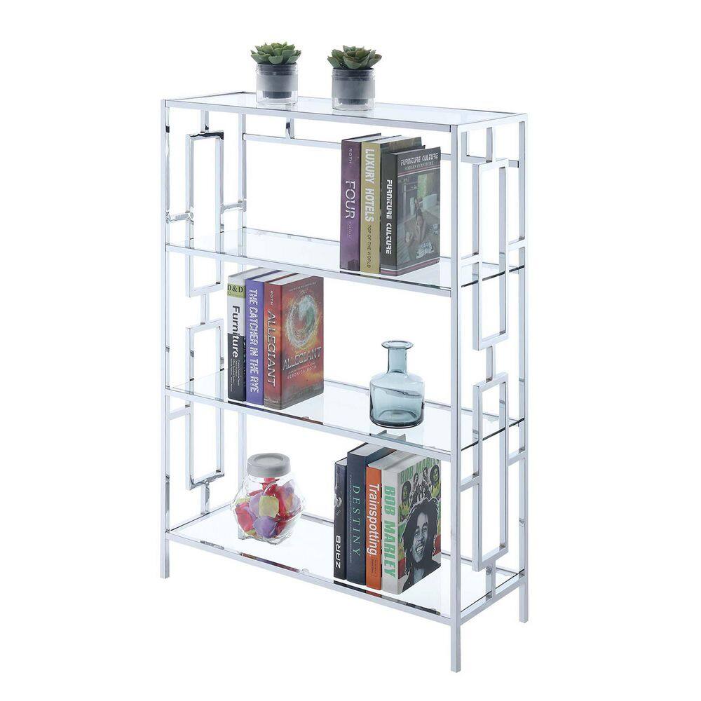 Town Square Chrome 4-Tier Clear Glass Bookshelf
