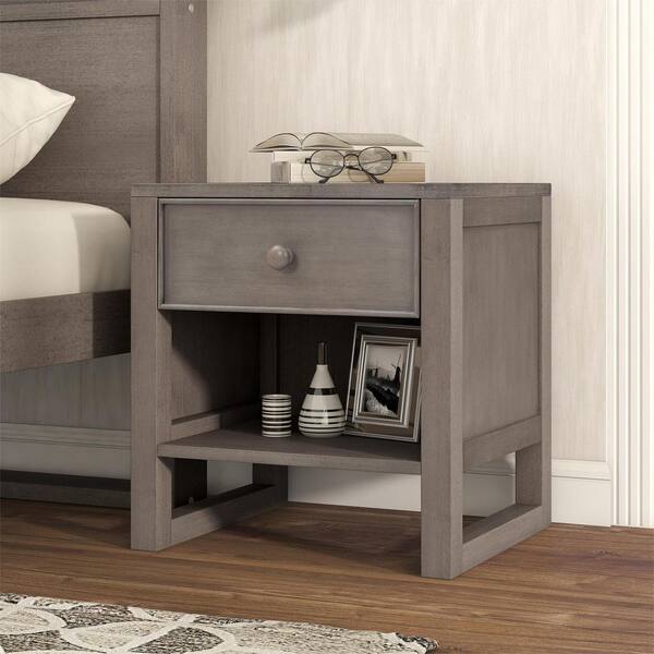 Harper & Bright Designs 1Drawer Anitque Gray Wooden Nightstand with