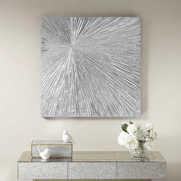 Contemporary Sunburst Unframed Silver Hand Painted Dimensional