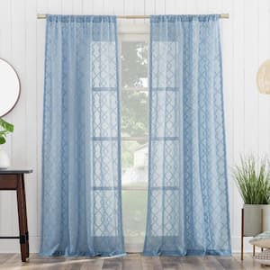 Tina Geometric Clipped Jacquard 50 in. W x 96 in. L Light Filtering Rod Pocket Curtain Panel in Tranquil Blue -