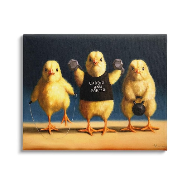 Stupell Industries Funny Exercise Workout Chicks by Lucia Heffernan 1-Piece Wrapped Unframed Animal Graphic Art Print 20 in. x 16 in.