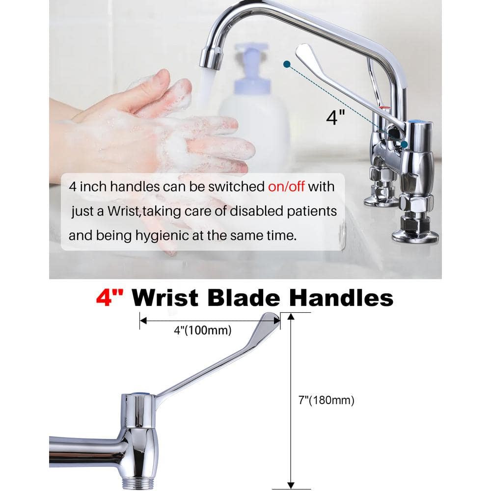 Polished Chrome Double Handle Wall Mount Commercial Faucet