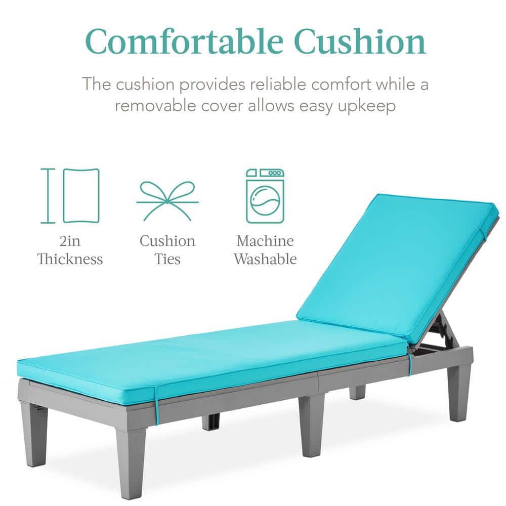 Gray and Teal Resin Outdoor Chaise Lounger with Cushions