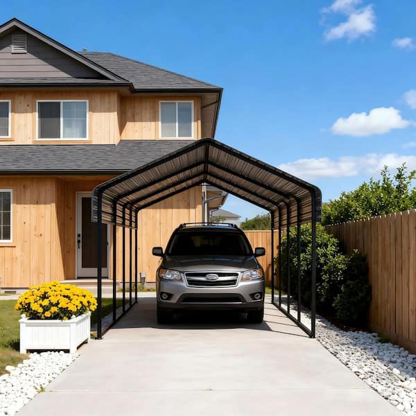 10 ft. x 15 ft. Outdoor Galvanized Steel Carport Heavy Duty Metal Garage Canopy, Car Tent Storage Shed for Car and Truck