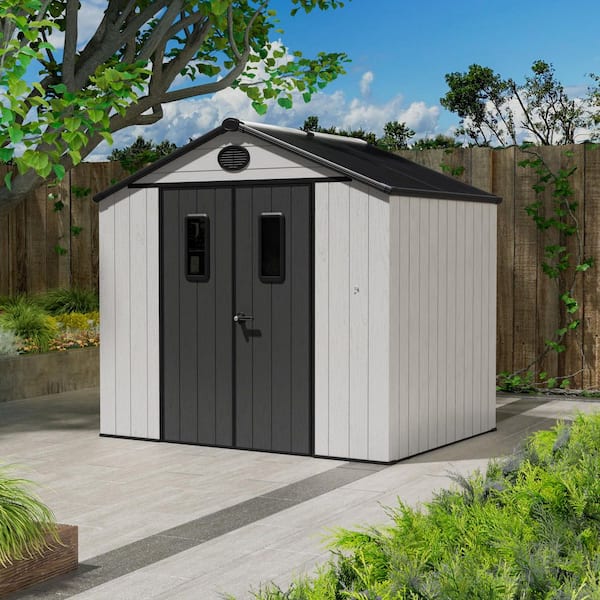 8-ft x 6-ft Outdoor Storage Kick-it White Gable Resin Storage Shed (48 sq. ft. )