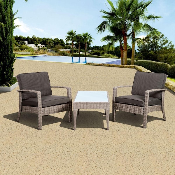Atlantic Contemporary Lifestyle Florida Deluxe 3-Piece All-Weather Wicker Patio Conversation Set with Gray Cushion