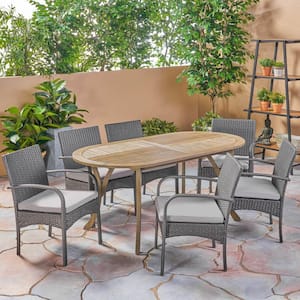 Mason Gray 7-Piece Wood and Plastic Outdoor Dining Set with Gray Cushions