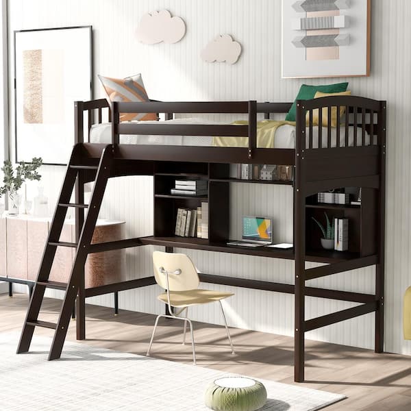 Loft Bed With Storage Shelves And Desk, Storage Bunk Beds With Desk