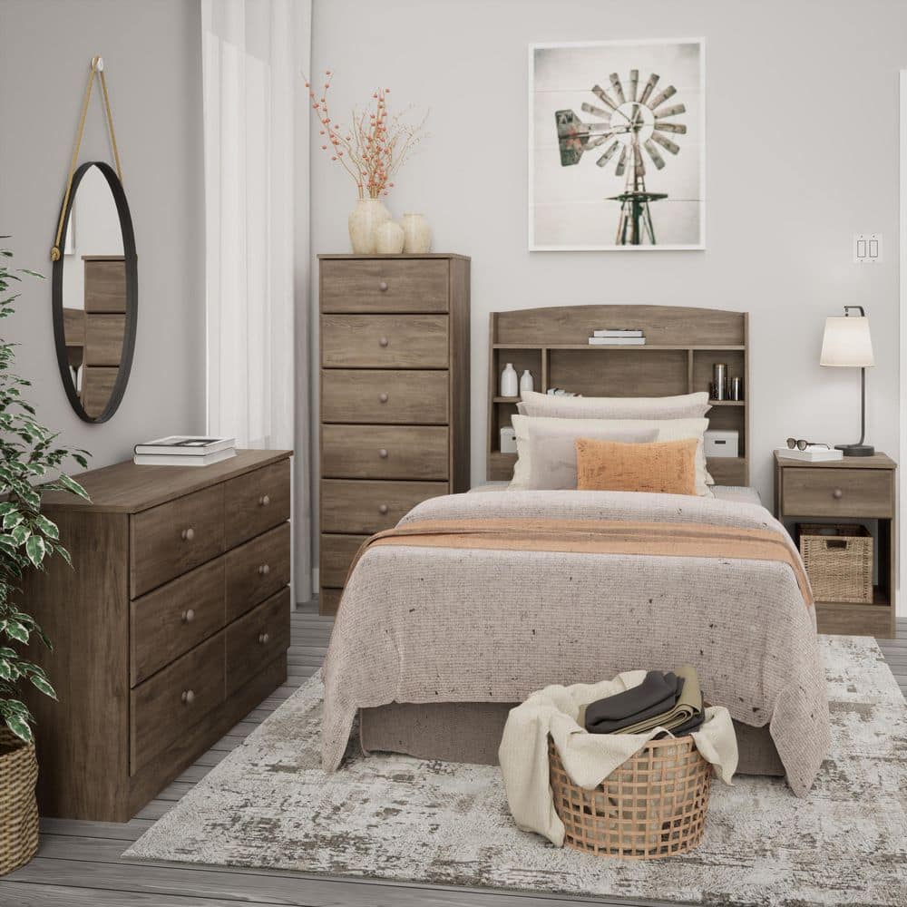 Astrid Tall 1-Drawer Nightstand in Drifted Gray with Solid Wood Knobs