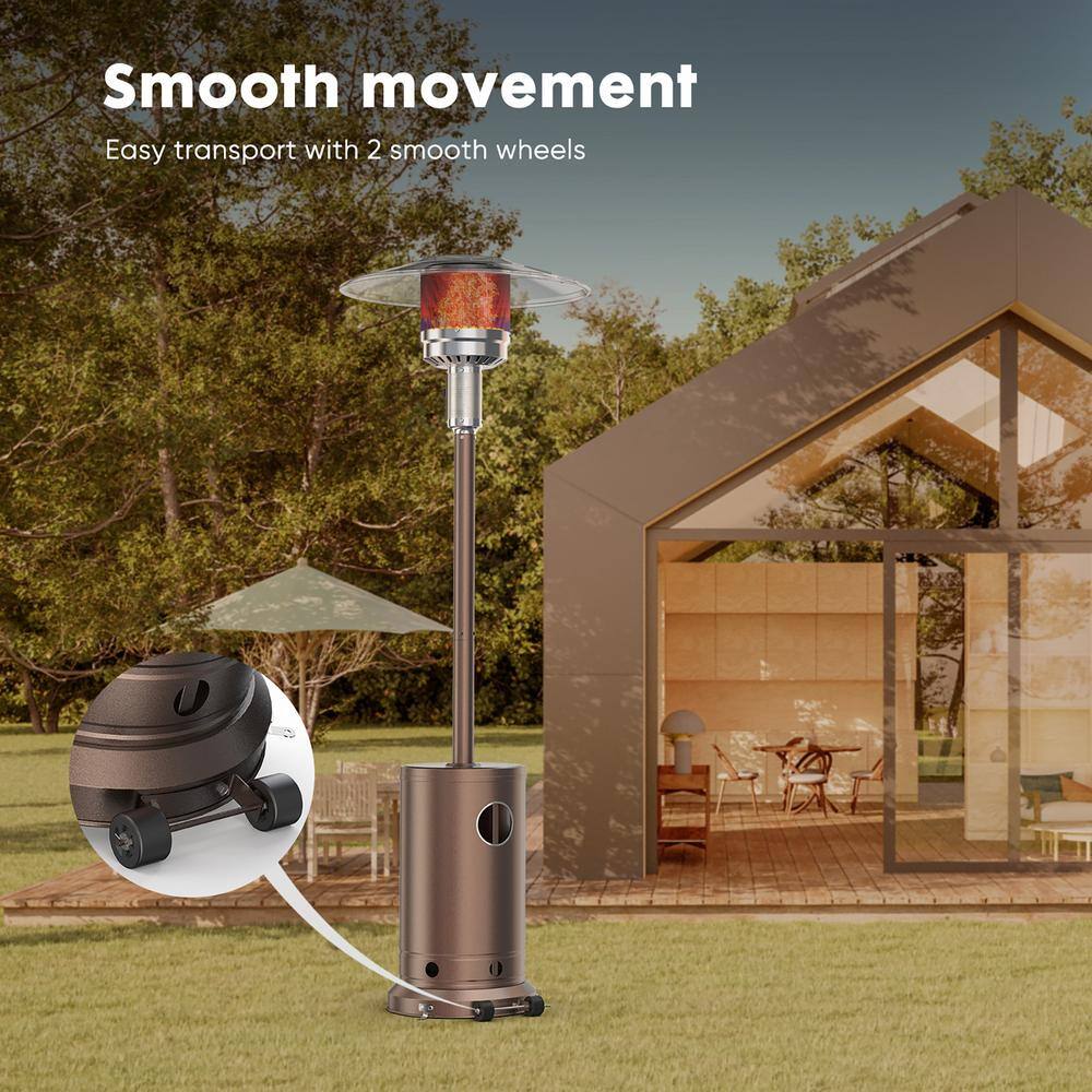 48,000 BTU Brown Stainless Steel Propane Patio Heater with Wheels