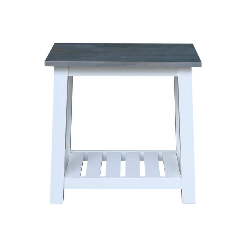 Eco-Friendly Parawood Surrey Rectangular Side Table in White & Heather Gray
