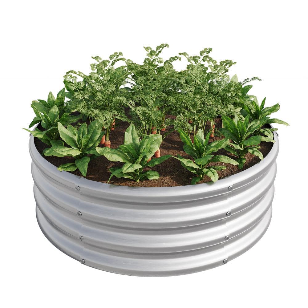 11.4 in. H Silver Metal Round Outdoor Raised Garedn Bed, Raised Beds for Ve