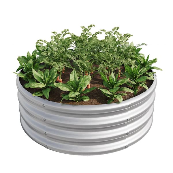 Anvil 11.4 in. H Silver Metal Round Outdoor Raised Garedn Bed, Raised Beds for Vegetables, Garden Raised Planter Box