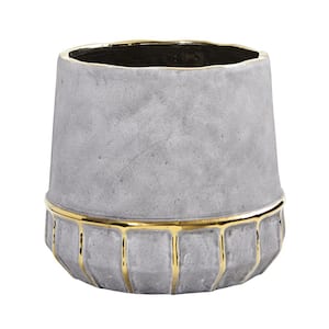 8.5 in. Regal Stone Decorative Planter with Gold Accents