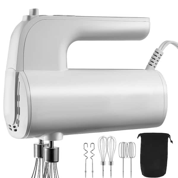 200 Watt 5-Speed Digital Electric Hand Mixer with Turbo Boost, Dough Hooks, Storage Bag, Portable Kitchen Tool, White