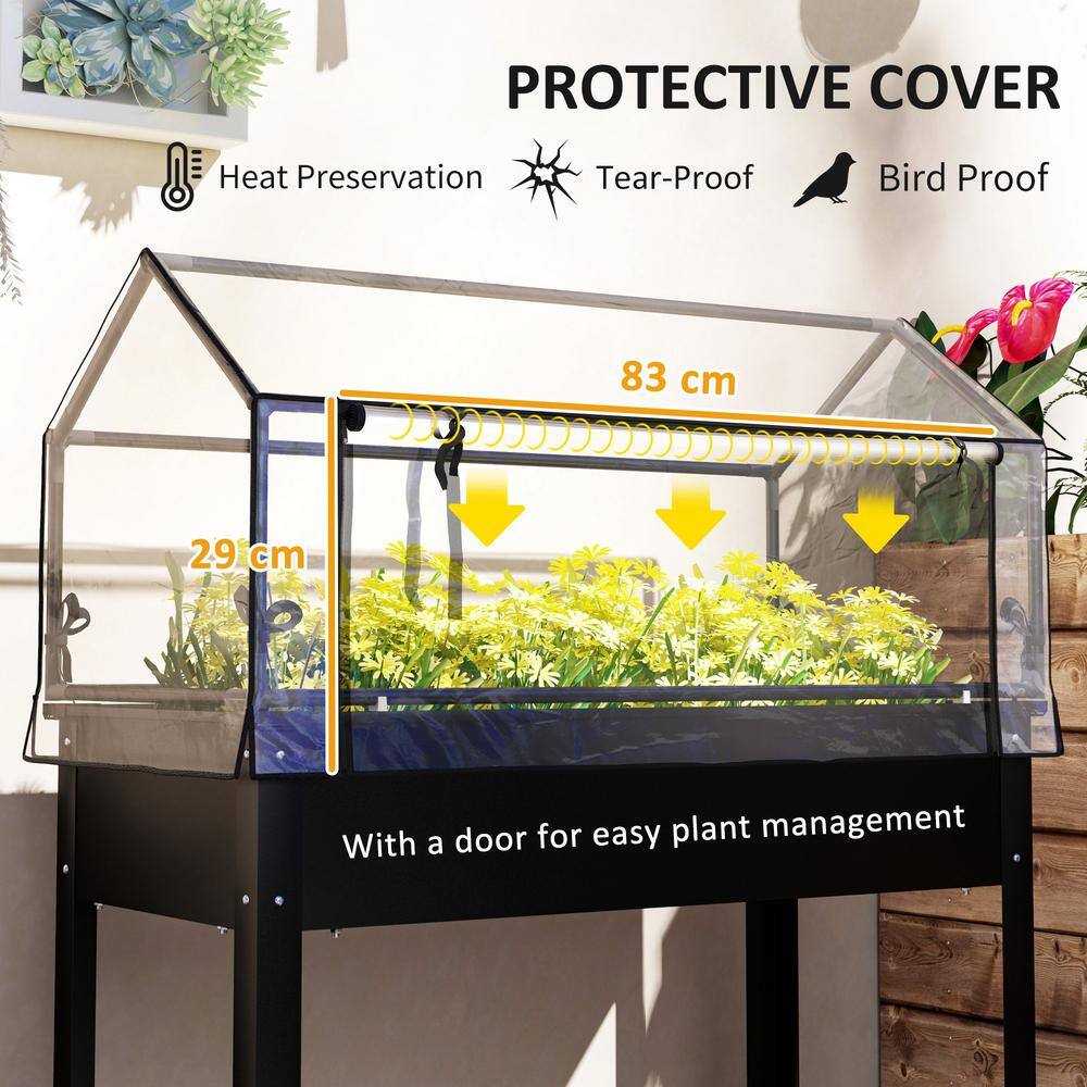 Black Steel Raised Garden Bed with Clear Greenhouse Cover