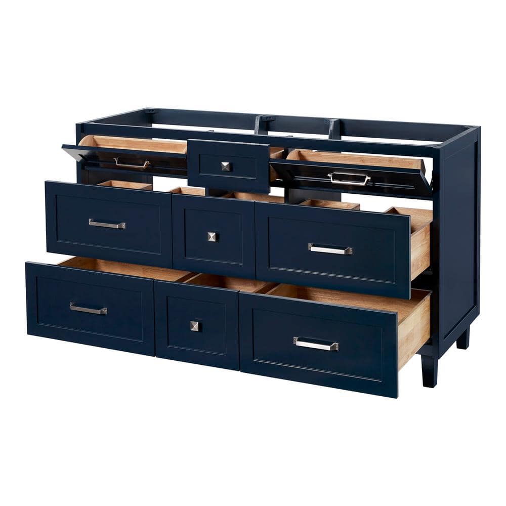 Midnight Blue 60" Double Freestanding Wood Vanity Cabinet