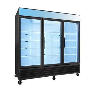 70 Cu. ft. Commercial Display Refrigerators, Glass Door Merchandiser Refrigerator in Black with Swing Door LED Top Panel