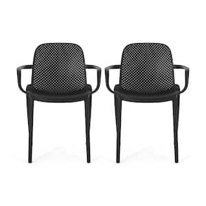 Gardenia Black Stackable Plastic Outdoor Patio Dining Chairs (2-Pack)
