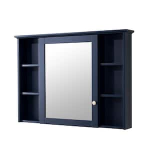 42 in. W x 30 in. H Rectangular Navy Blue Wood Surface Mount Medicine Cabinet with Mirror and Shelves, 1-Soft Close Door