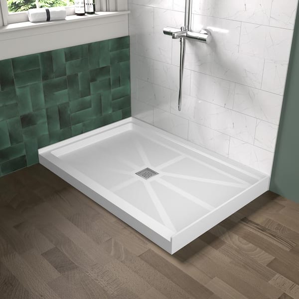 imperiol 48 in. L x 36 in. W x 4 in. Anti-Slip Single Threshold Alcove Shower Pan Base in White with Center Drain