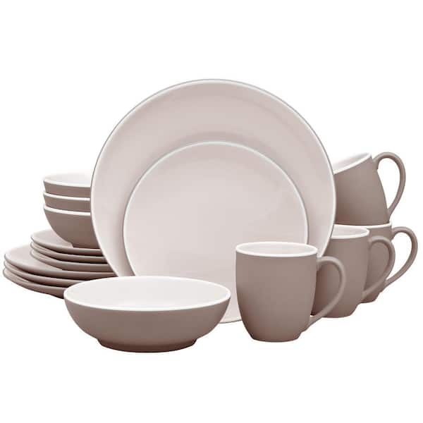 ColorTrio Clay 16-Piece (Tan) Porcelain Coupe Dinnerware Set, Service for 4