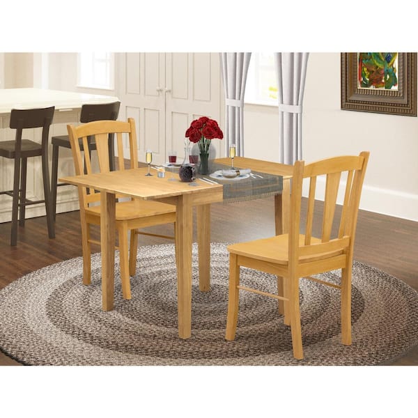 3-Piece Natural Brown Oak Finish Solid Wood Top Dining Table Set