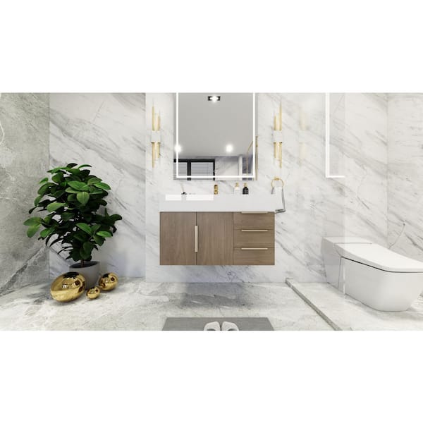 BV Better Vanity Bethany 36 in. W x 20 in. D x 22 in. H Single Sink Floating Bath Vanity in Light Oak with White Acrylic Top