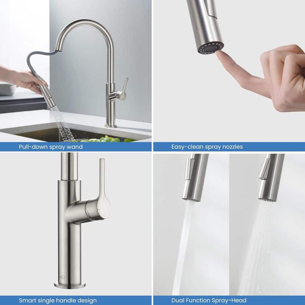 Brushed Nickel Single Handle Pull Down Kitchen Faucet with Spray