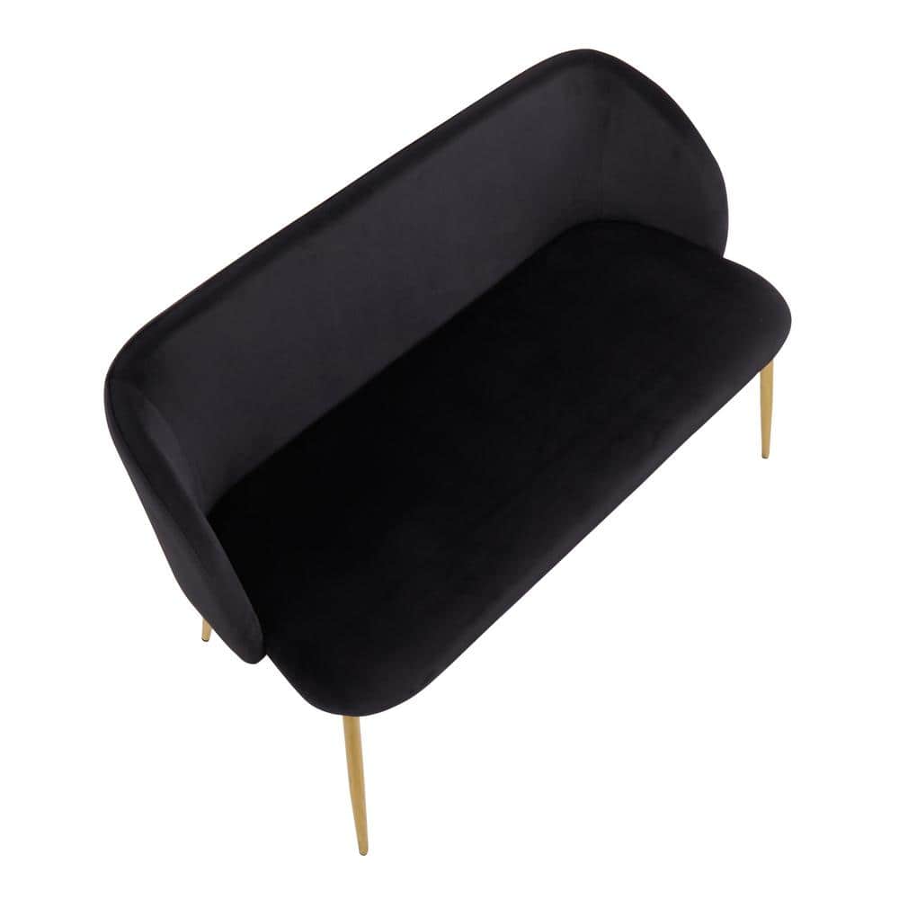46" Black Velvet and Gold Steel Glam Bench