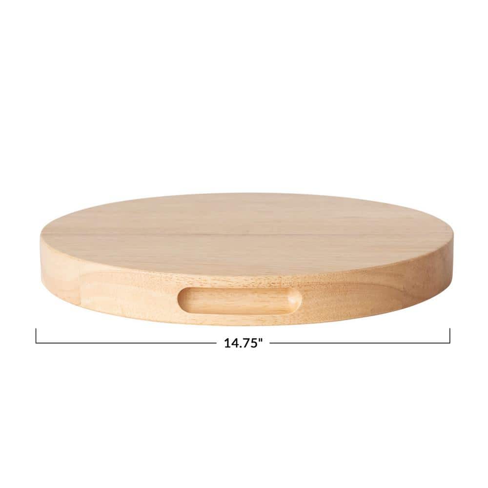 Natural Rubberwood Round Cheese and Cutting Board with Handles