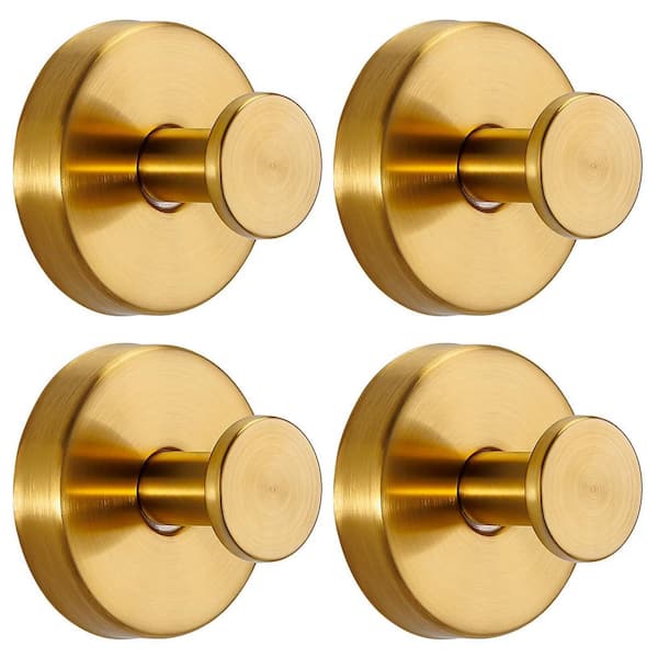 Suction Cup Hook Bathroom Towel Robe Holder in Brushed Gold for Glass Tile Mirror Kitchen Walls 4 Pack Knob