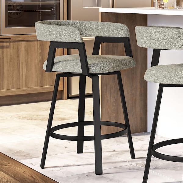 Amisco Caris 25 in. Light Beige and Grey Boucle Polyester / Black Metal Swivel Counter Stool